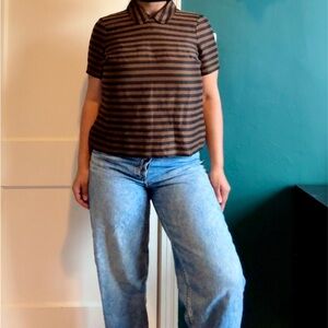 Madewell Striped Tee in Brown and Black with button up the backs
